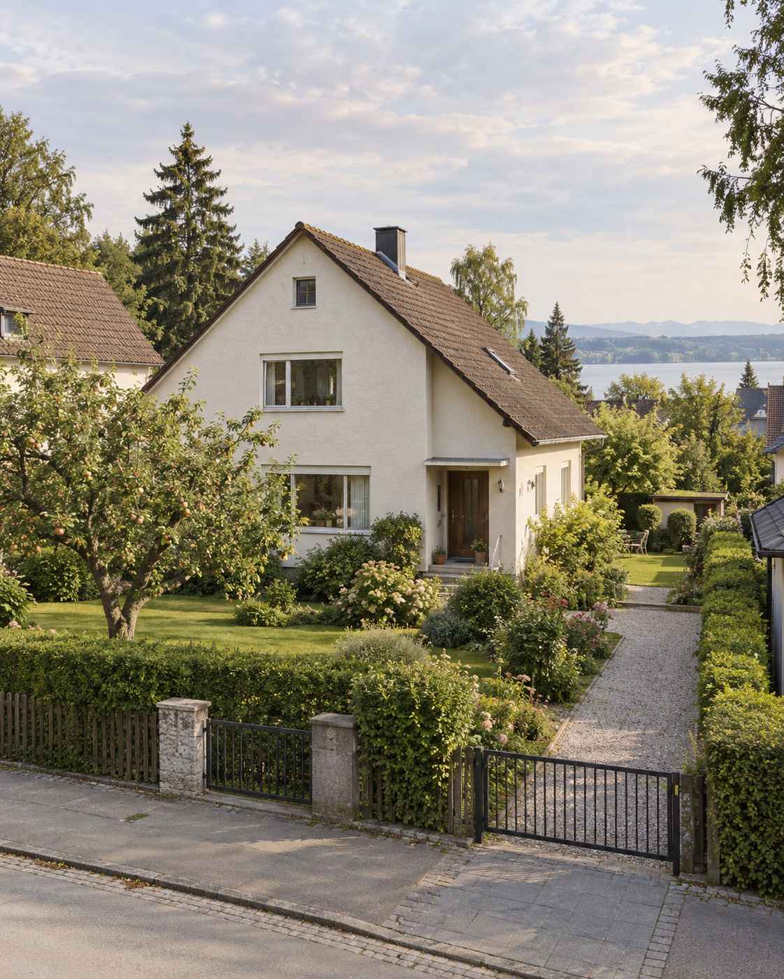 Bestehendes Wohnhaus mit Satteldach, eingewachsenem Garten und eingefriedeter Straßenfront